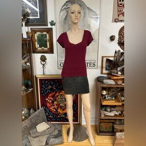 COTTON Wine Red Y2K V-Neck Tee